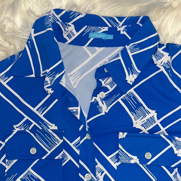 NWOT J. McLaughlin Blue/White Bamboo Pattern Brynn Shirt Dress - Picture 4 of 16